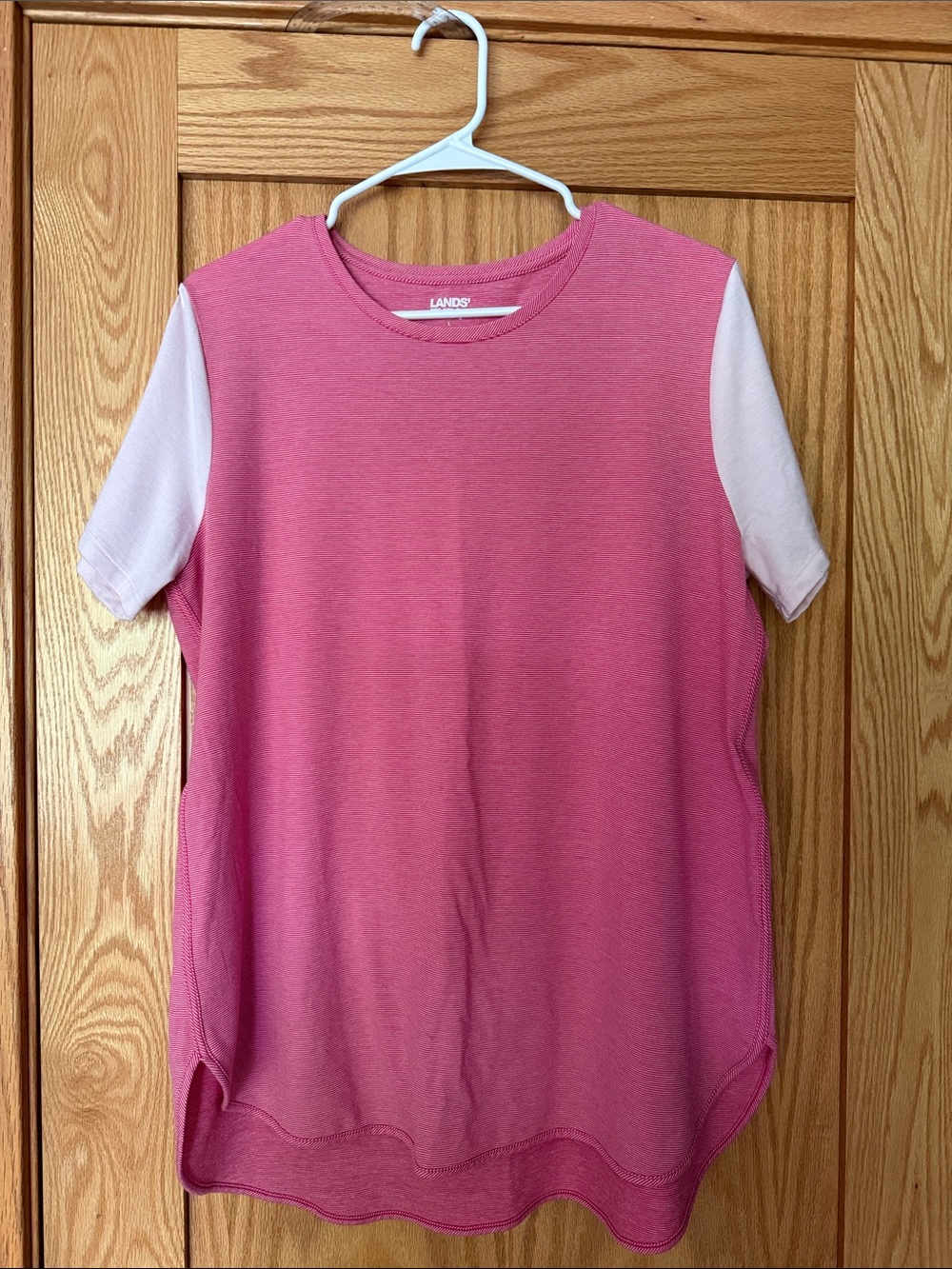 Lands' End Two-Tone Pink Short Sleeve Crewneck Top